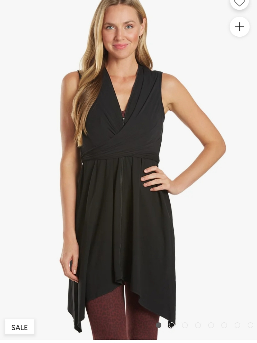 Everyday Yoga Wondrous Solid Wrap Dress Black Sleeveless Zip Tie Front Small NEW